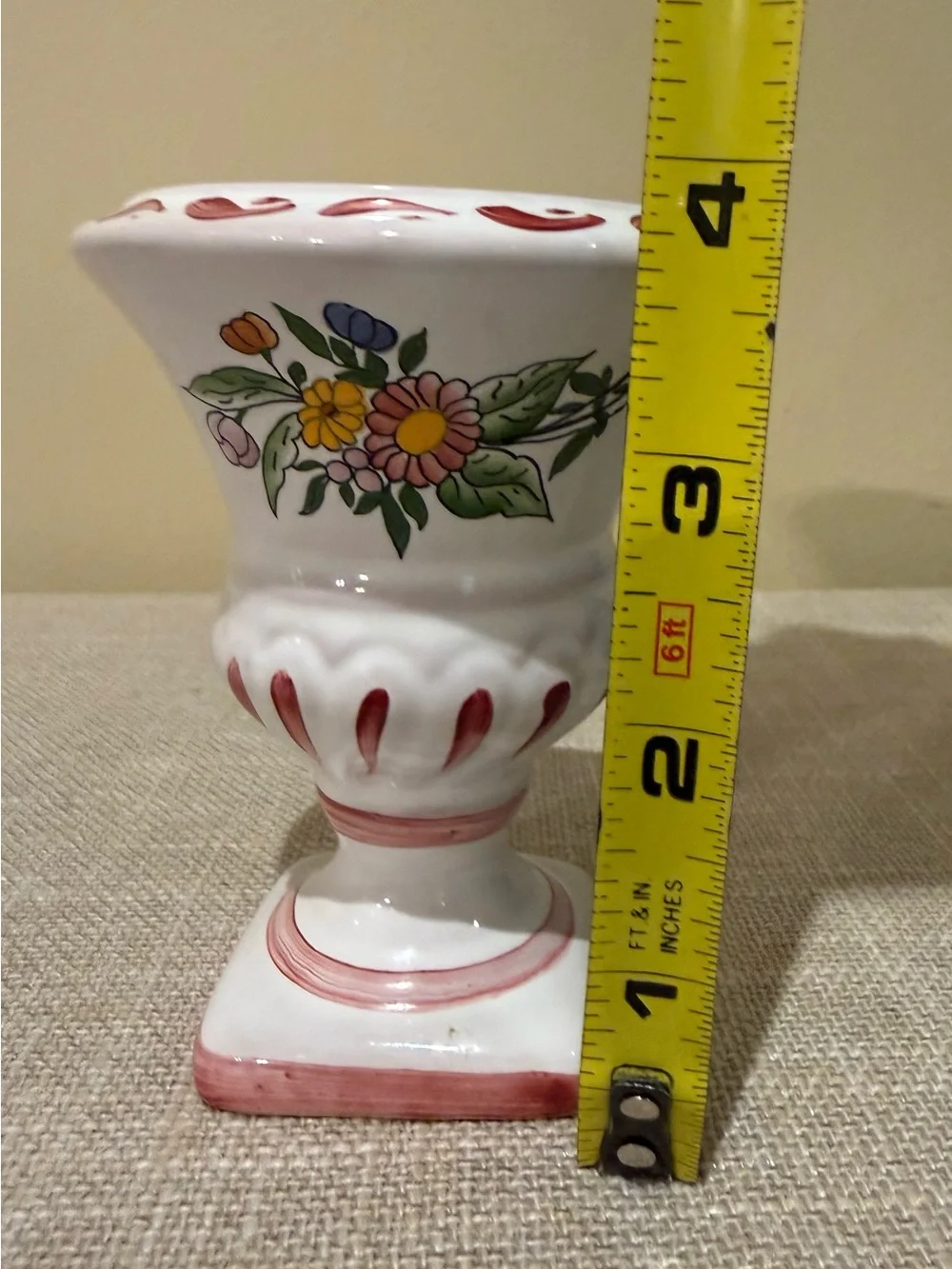 Vintage Roullet Renoleau French Faience Hand Painted Pedestal Urn Vase 4”